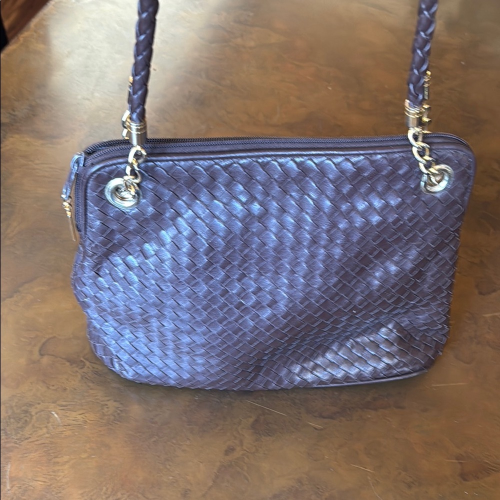 Brown Chevron Pattern Shoulder Bag With Braided S… - image 3